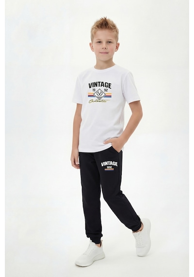 Panios Kids 3'lü Yuvarlak Yaka Baskı Detaylı Erkek Detaylı 6 Parça Erkek Çocuk Alt Üst Takım Saks Mavi