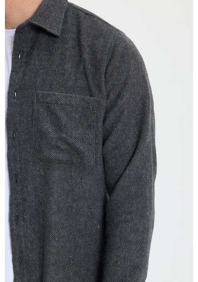 Tudors Erkek Slim Fit Dar Kesim Armürlü Oduncu Cepli Spor Yaka Antrasit Gömlek-41859 Antrasit