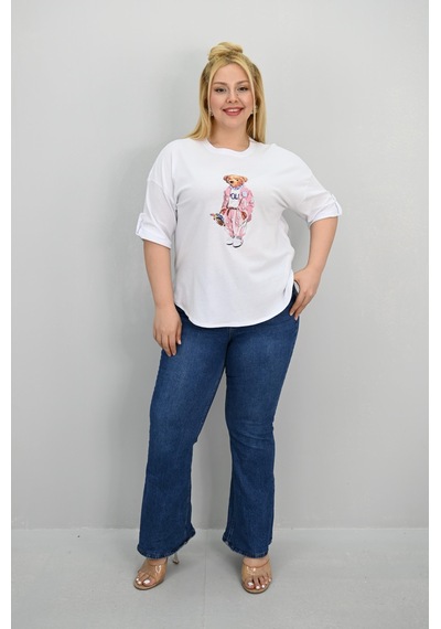 Koza Butik Kadın Büyük Beden Kısa Kollu Taş Detaylı Ayı Baskılı Oversize T-shirt 1926-25 siyah Koza Butik Kadın Büyük Beden Kısa Kollu Taş Detaylı Ayı Baskılı Oversize T-shirt 1926-25 siyah