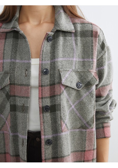 Lcw Vision Pembe Ekose Oversize Kadın Oduncu Gömlek Ceket