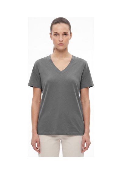 Goffra Kadın Vision V Yaka Premium Kalite Yoğun Dokulu Pamuklu T-shirt Koyu Gri W102-r0220-05