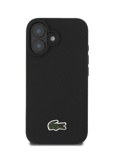 Apple Uyumlu iPhone 16 Kılıf Lacoste Lisanslı Pu Pike Desen Arka İkonik Timsah Dokuma Logolu Siyah
