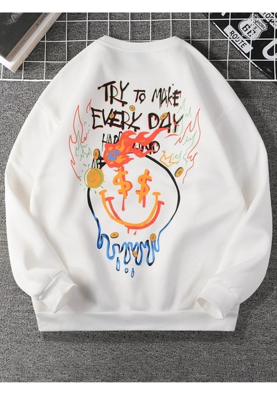 Adrift Manfinity Emrg Cartoon And Slogan Graphic Sweatshirt Beyaz Beyaz