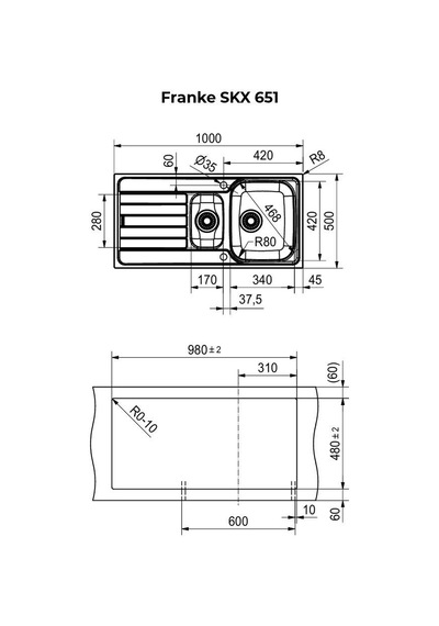 Franke Skx 651 Paslanmaz Çelik Evye, Soldan Damlalıklı, 1,5 Hazne, 100x50cm İnox