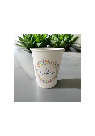 İyi Bayramlar-desenli Tek Kullanımlık 7 Oz 100 Adet Karton Bardak 1