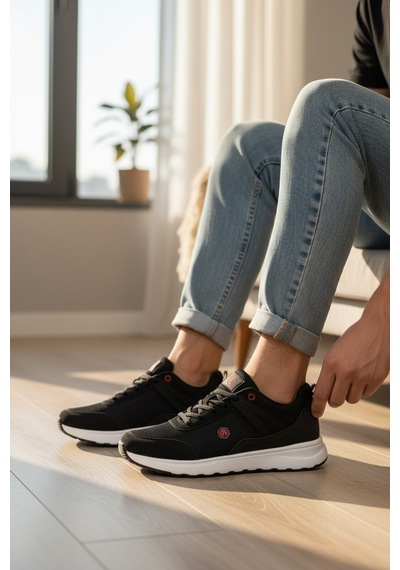 Enoch Ortopedik Yüksek Taban Sneaker Ayakkabı Siyah - Kırmızı