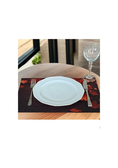 4lü Set Sonbahar Keten Kumaş Dikdörtgen Amerikan Servis Tabak Altlık - Runner Supla 38x27 Cm Çok Renkli