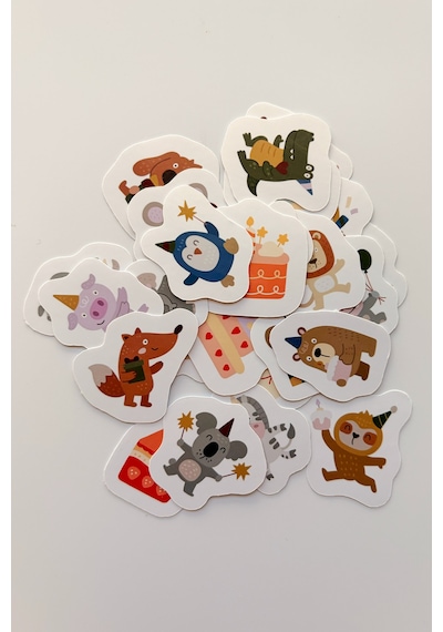 Sevimli Hayvanlar Doğum Günü 25 Parça Sticker Paketi Suya Dayanıklı Laptop Termos Telefon Etiket Seti