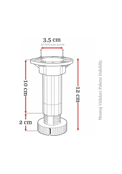 Ayarlanabilir 1 Adet 10+2 Cm Plastik Ayak Dolap Mobilya Tezgah Yükseltici Yükseltme Ayağı Gri 6395751
