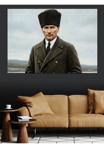 Kalpaklı Atatürk Portresi Dekoratif Kanvas - Mdf Ahşap Tablo