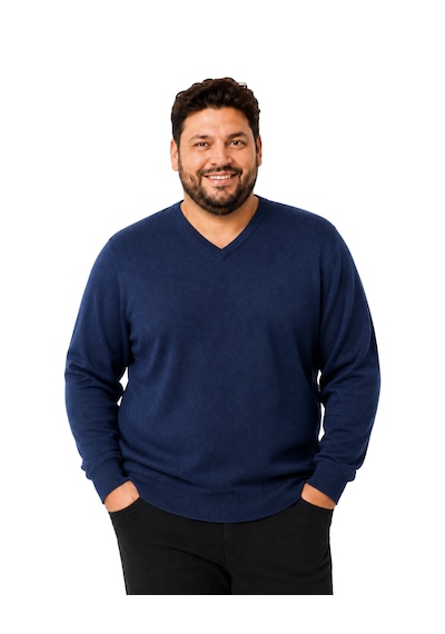 Battalmoda Erkek Büyük Beden Koyu İndigo V Yaka Pamuklu Kazak 3xl-4xl-5xl-6xl Koyu Indigo