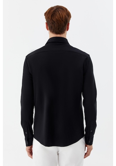 Sabri Özel Erkek Siyah Dar Kesim Slim Fit %100 Pamuk Düz Dokuma Klasik Yaka Gömlek