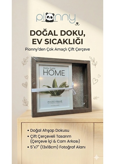 Pionny 2 Fotoğraflı Büyük Boy Sürgülü Dekoratif Ahşap Çerçeve 13x18 Cm Koyu Kahve