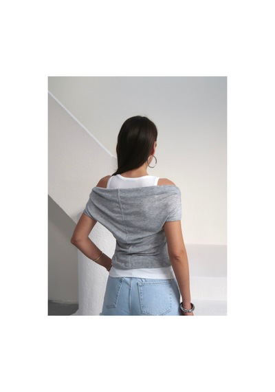 Paw Garage Kadın Aveline Atlet Detaylı Transparan T-shirt - Buzzy Kumaş Gri