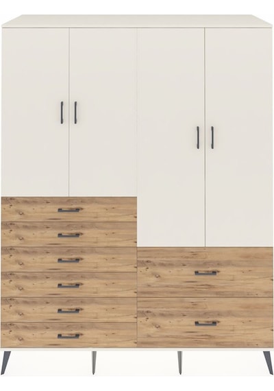 Kronos Gardrop 7 Raflı 8 Çekmeceli 4 Kapaklı 176x59x221 Aytaşı-aytaşı/çam Beyaz