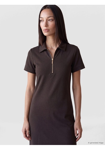 Lcw Everyday Kahverengi Polo Yaka Soft Touch Elbise