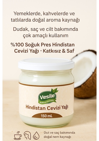%100 Saf Soğuk Sıkım Hindistan Cevizi Yağı 150 Ml Doğal Cilt Ve Saç Bakım Yağı Diğer