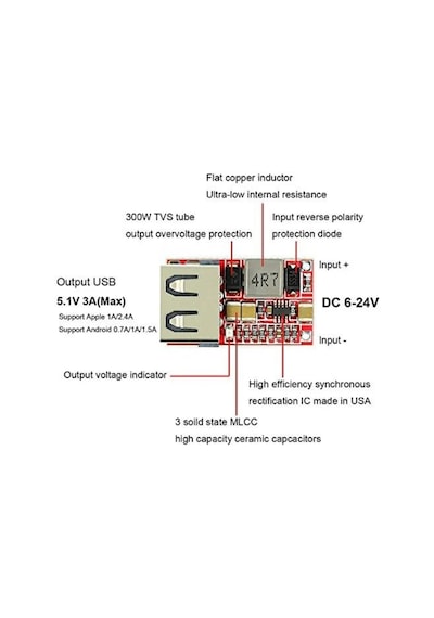 6-24v Giriş - 5v 3a Çıkış Dc-dc Usb Gerilim Azaltıcı Modül %97.5 Verimlilik