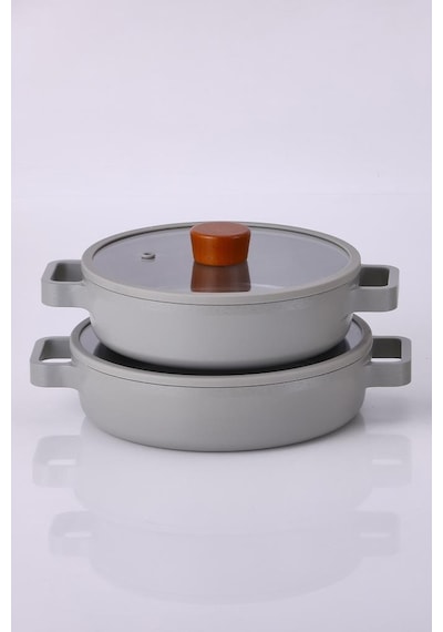Neoflam Fika Cam Kapaklı Alüminyum 2'li Sahan Set 20 - 22cm Gri