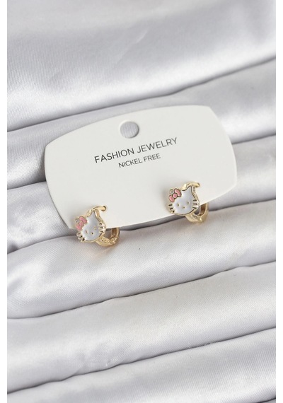 Kitty Model Gold Renk Pirinç Çocuk Küpe Çok renkli