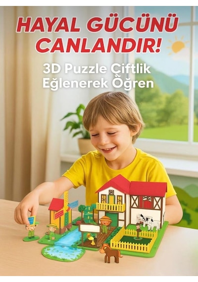 3d Puzzle Farm - Karakter Figürleri Ve Çiftlik Hayvanları İle Eğitici Oyuncak Çiftlik Seti