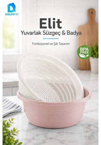 Elit Yuvarlak Süzgeç Ve Badya Seti Bpa Free Beyaz - Mavi
