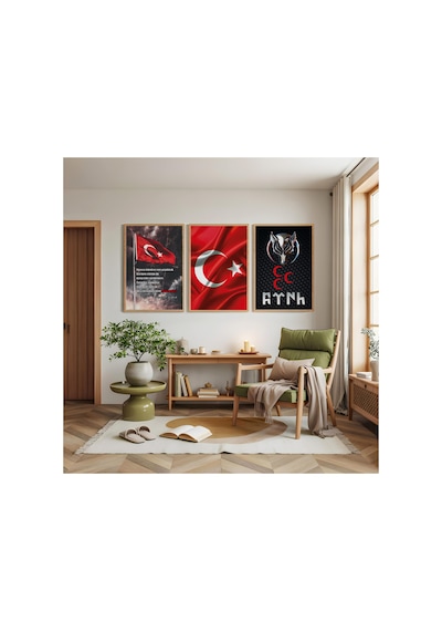Ahşap Çerçeveli Çiçeklerin Dansı Üçlü Ahşap Tablo Seti