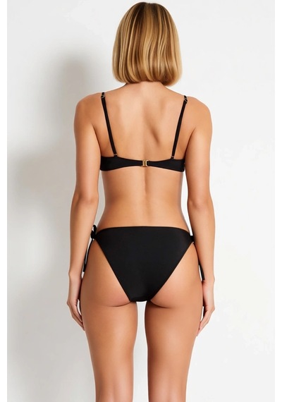 Benerly Kadın Bikini Takımı Bralette Üst Kapsız Askılı Aksesuarlı Yan Bağ Siyah