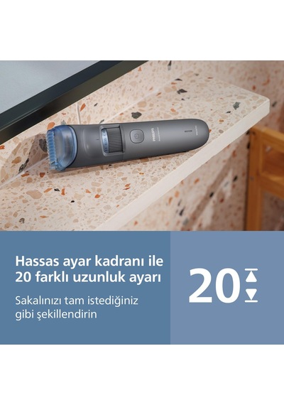 Beard Trimmer 3000 Serisi, Siyah, 20 Uzunluk Ayarı, Kendini Bileyen Bıçaklar, 60 Dakika Kablosuz Kullanım, Usb-a Şarj, Bt3617/15