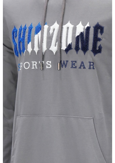 Erkek Standart Fit Kapüşonlu Kabartma Baskılı Gri Sweatshirt 001