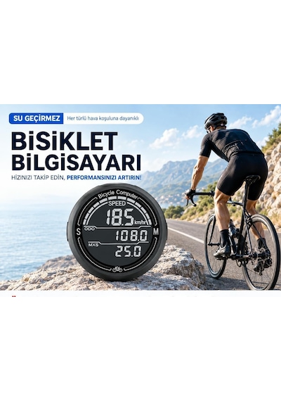 Bisiklet Bilgisayarı Km Saati Hız Ve Mesafe Ölçer Su Geçirmez Ledli Lcd Ekranlı Kablolu Siyah