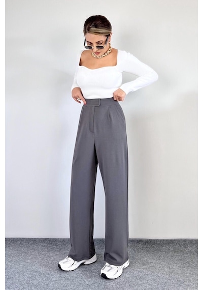 Ritnice Line Kadın Likralı Cırt Kapama Antrasit Palazzo Pantolon Antrasit