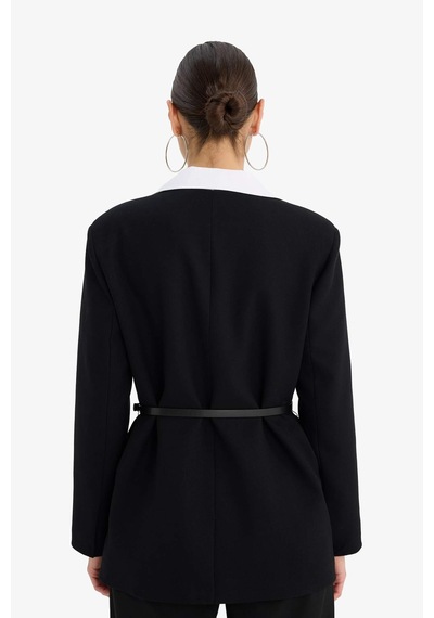 Defacto Oversize Geniş Kalıp V Yaka Blazer Ceket G6694ax25aubk81 Siyah-bk81