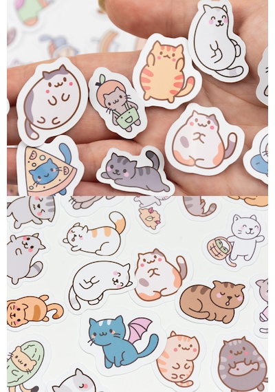 Kediler 80 Parça Sticker Paketi Kaliteli Su Geçirmez Etiket Seti Çok Renkli