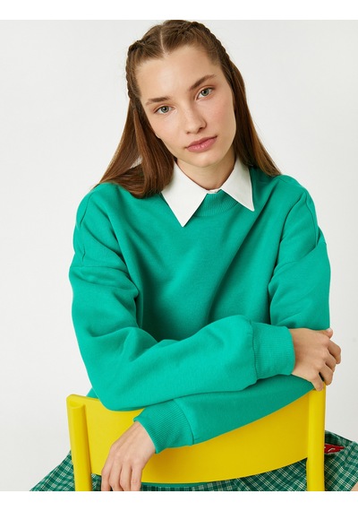 Koton Oversize Basic Sweatshirt Bisiklet Yaka İçi Polarlı Yeşil 3wal10411ık