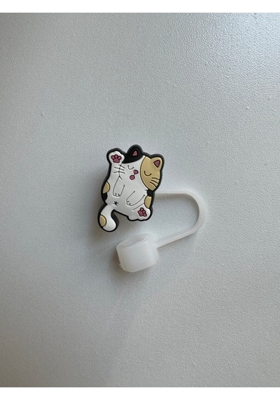 Sevimli Kedi Model Silikon Toz Geçirmez Sızdırmaz Pipet Kapağı 1 Adet Termos Ile Uyumlu Beyaz