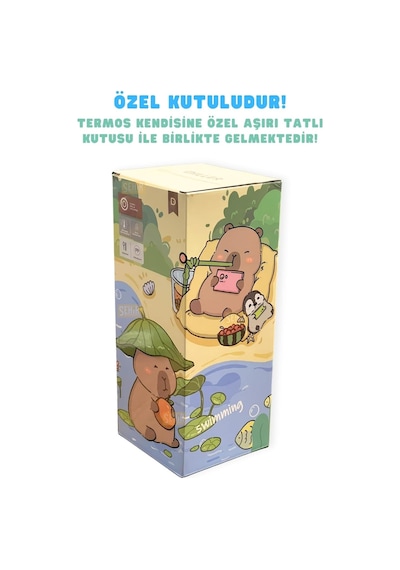 Diller 950ml Sevimli Kapibara Tumbler Pipetli/pipetsiz Kullanım Kulplu Paslanmaz Çelik Capybara Termos Açık Beyaz