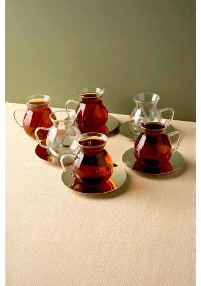 Keyf-i Ala 18 Parçametal Altlıklı Cam Kaşıklı Çay Bardağı Seti 200 Ml Beyaz