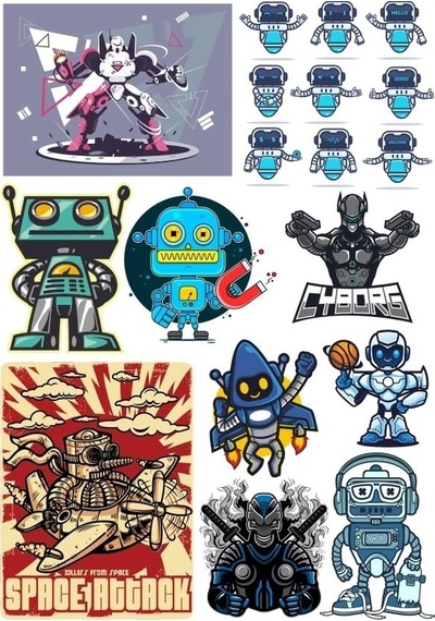 Retro Robot Sticker Set 13 Parça Telefon, Tablet, Defter, Laptop Sticker