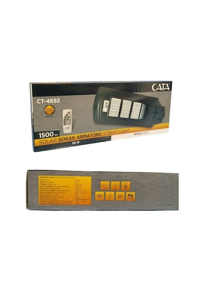 Cata Ct-4692 Solar Güneş Enerjili Uzaktan Kumandalı Bahçe Sokak Aydınlatma Lambası 6400k 180w