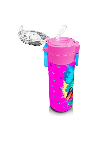 Coral High Kids Mor Pembe Kedi Desenli Pipetli Ve Direkt İçim Çelik Termos 500 Ml 31800 Pembe