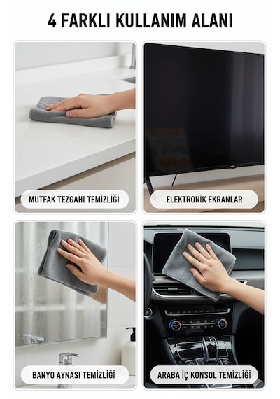 Nobera Duoclean Çift Etkili Temizlik Bezi - Mikrofiber & Cam Bezi 2'si 1 Arada 1 Adet Gri
