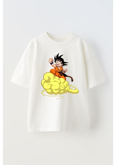 Thewert Unisex Dragon Ball Nimbus Cloud Tasarım Baskılı Pamuk Beyaz Oversize T-shirt