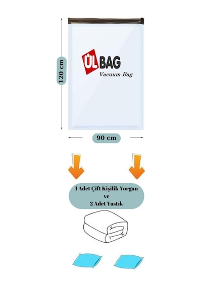 5'li Vakumlu Saklama Poşet Seti 90 Cm X 120 Cm Jumbo Boy Yastık, Çift Kişilik Yorgan Vakumlu Hurç Şeffaf