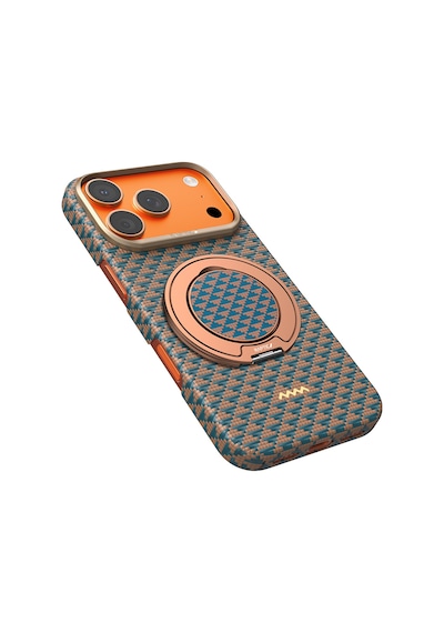 İphone 17 Pro Max Uyumlu  Kılıf Raptic 2in1 Bundle Kit Aramid Skin Destiny Serisi Stand Ve Kapak Gold-mavi