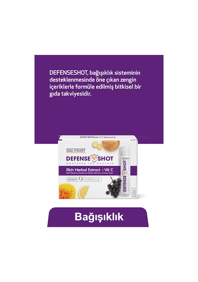 Hangover Shot Defense Shot Soğuk Algınlığına Karşı Bitkisel Gıda Takviyesi, Defense Shot 7'li