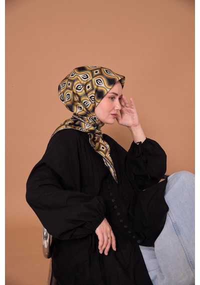 Twill İpek Eşarp 11470-31 Siyah, Yanık Sarı, Gri, Antrasit