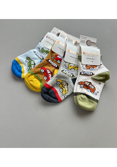 Ekinoks Socks Araba Desenli Erkek Bebek 2'li Çorap Seti Gri