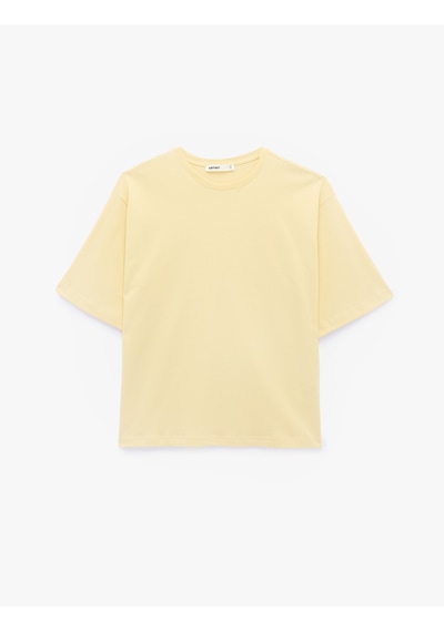 Koton Pamuklu Kısa Kollu Bisiklet Yaka Oversize Basic Tişört Sarı 6sak50364ek