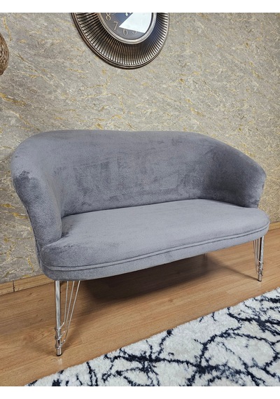 Zafir İkili Teddy Krom Kaplama Telli Ayak Çay Seti Koltuk İkili Berjer , Balkon, Salon, Ofis Gri
